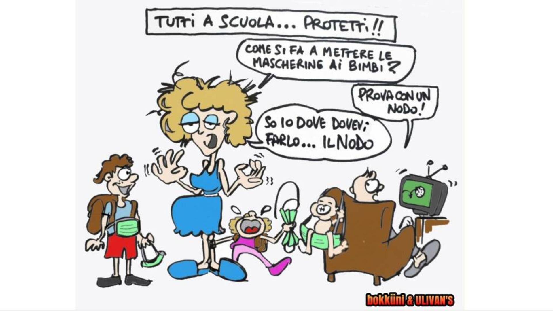 La vignetta di #tiromancino: il ritorno a scuola con mascherina